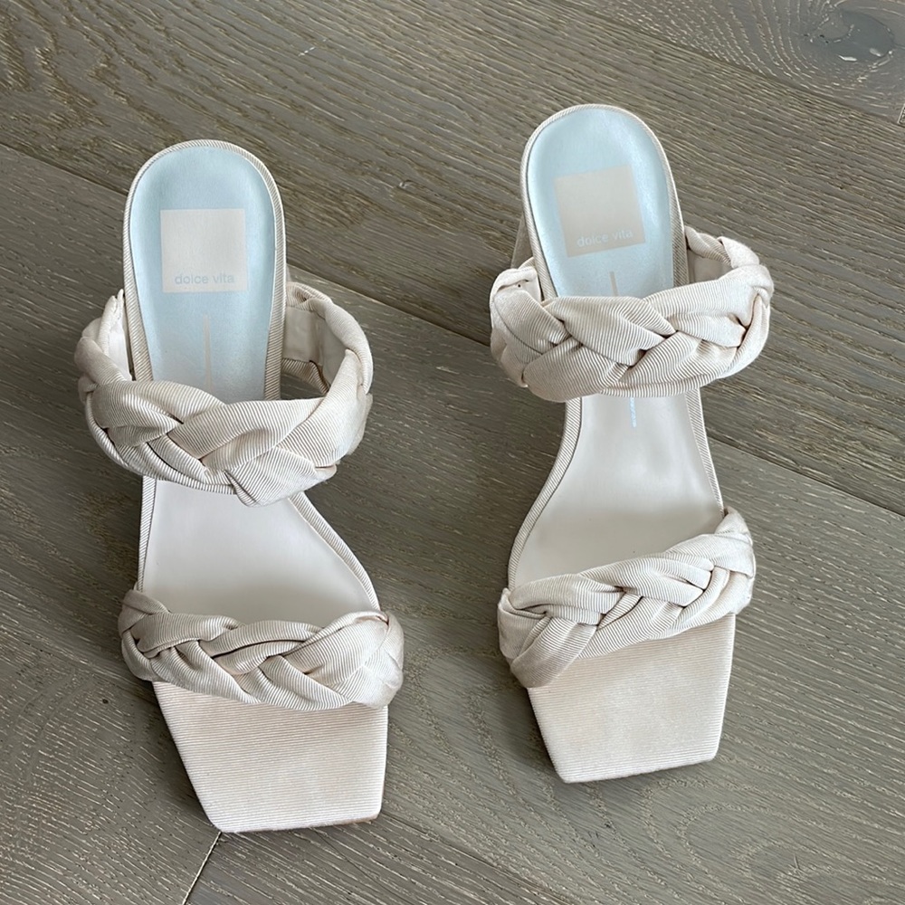 Beige Silk Braided Heels